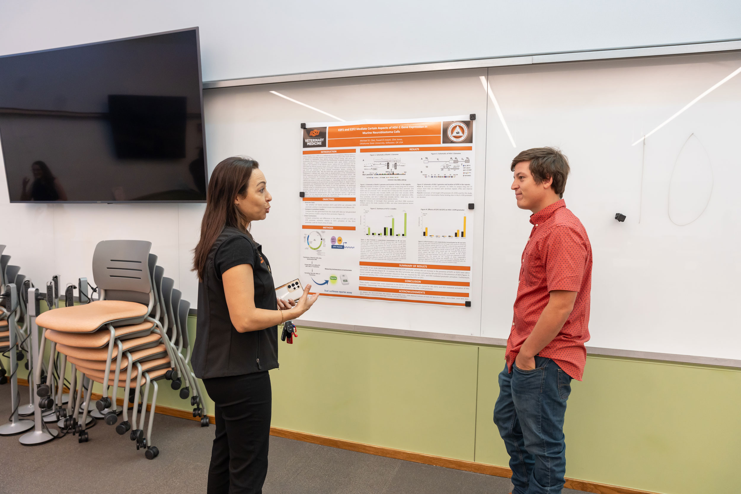 Student making a presentation during VetMed Poster Day