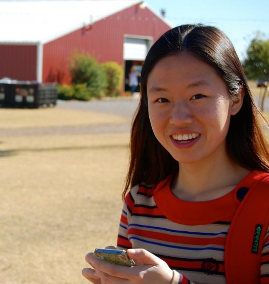 girl in red striped top