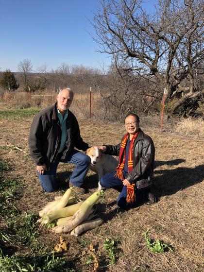 Dr. Eberle and Dr. Liu with dog