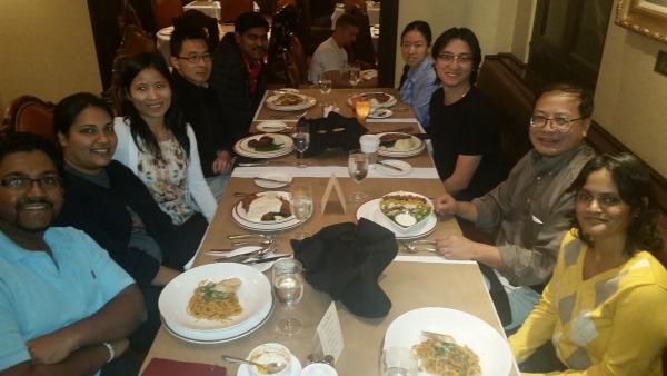 lab members sitting down to eat