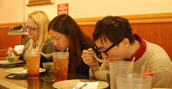 lab members enjoy some soup